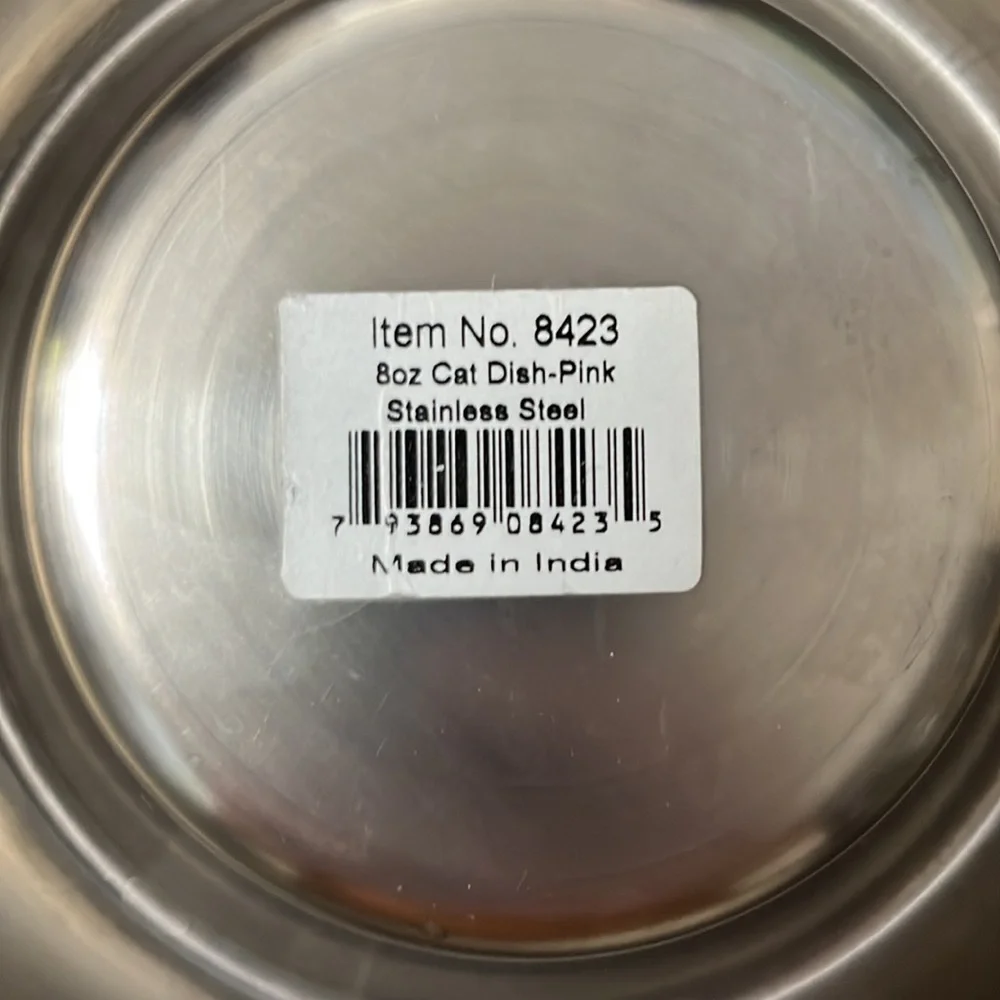 Pink, stainless steel cat bowls. 8oz capacity. Like new condition.